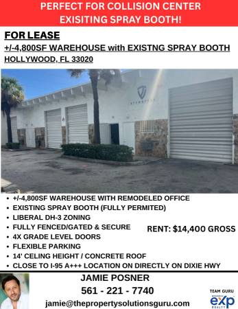 HOLLYWOOD, WAREHOUSE WITH SPRAY BOOTH REMODELED OFFICE 1