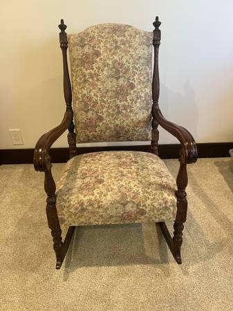 Hand carved walnut antique rocking chair 1
