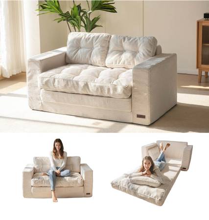 MAXYOYO Convertible Sofa Bed, Pull Out Loveseat Sleeper Sofa, 2 in 1 Folding Cou 1