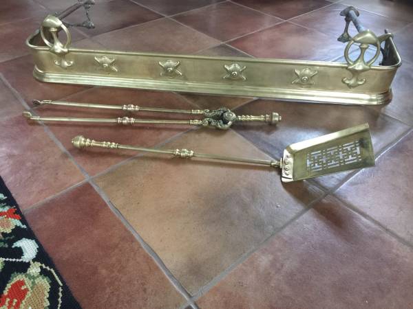 Antique BRASS FIRE TOOLS c1800s 1