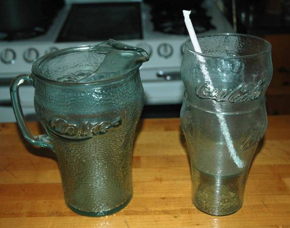 Coca Cola Pebble Aqua Blue Pitcher with 8 Matching Glasses 1