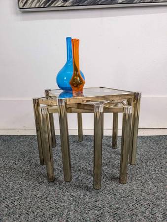 Set of 3 MCM Little Milo Baughman Style Brass Coffee / End Tables 1