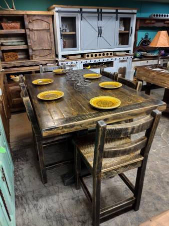 Reclaimed wood Rustic Island Table 7 pieces set 1
