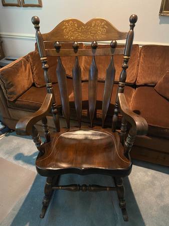 Vintage High back Circa 1972 wood rocking chair 1
