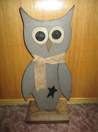 Wood Owl Decoration Hand crafted primitive rustic 1
