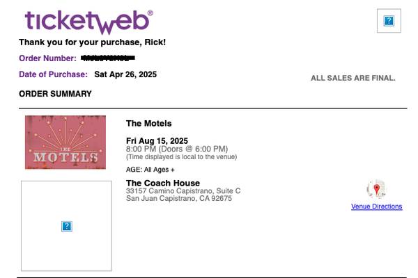 The Motels - Friday Aug 15th - 8:00 1