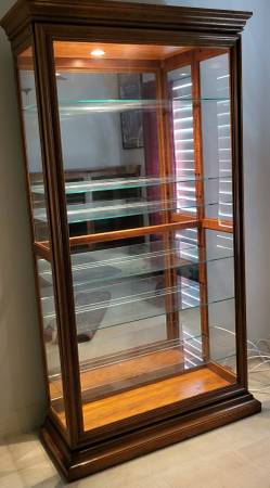 Solid Oak Curio Cabinet Sliding Door Mirror Back 1