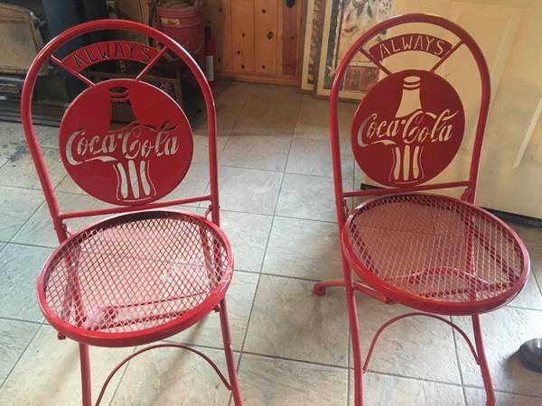 Vintage coca cola red metal chairs (2) 1
