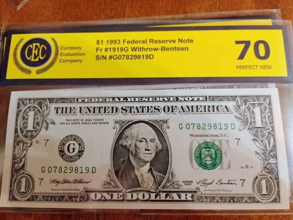 ,,Certified $1 1993 Federal Reserve Note 1