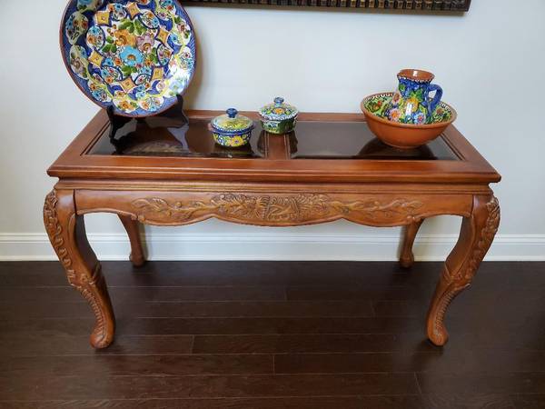 Furniture Sofa Table Solid Wood With Glass Tinted Panels 1