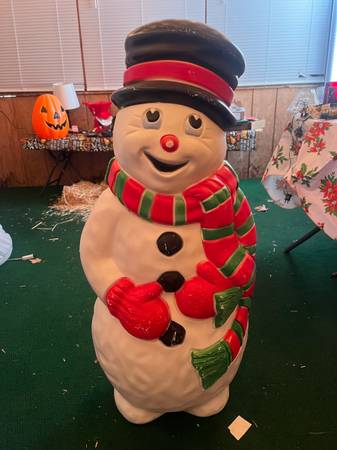 Vintage 33” snowman with scarf blowmold 1