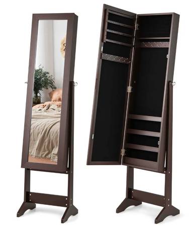 Jewelry Mirrored Cabinet Armoire Organizer Storage Box in Black 1