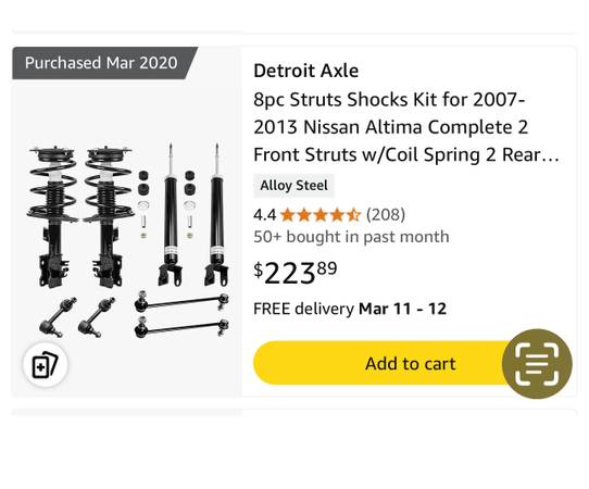 8 piece struts kit for 2008-2013 Nissan Altima - $150 (Diamondhead)62953531818369120
