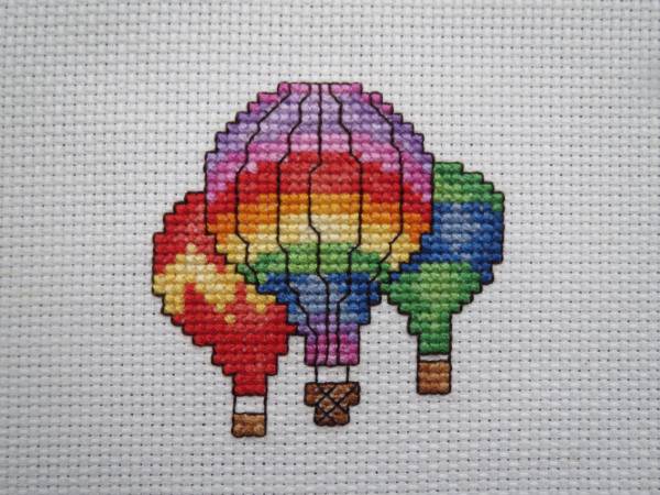 Colorful soaring balloons cross stitch artwork 1