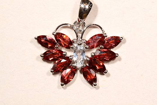 Garnet & sterling silver butterfly pendant 1