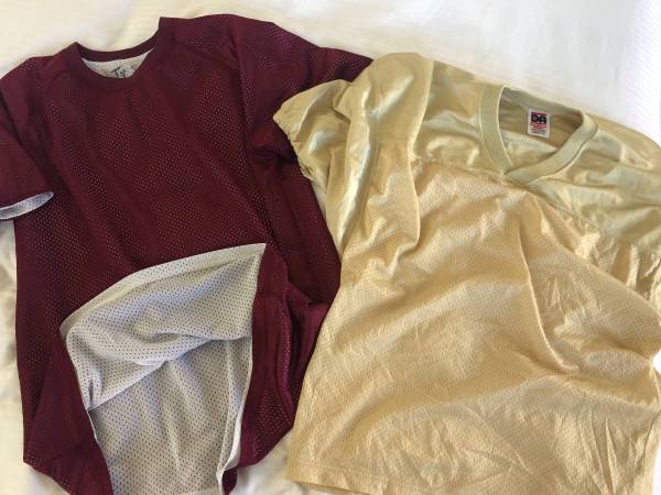 Youth Large Football Jersey & Pinny - LIKE NEW - maroon, white & gold 1