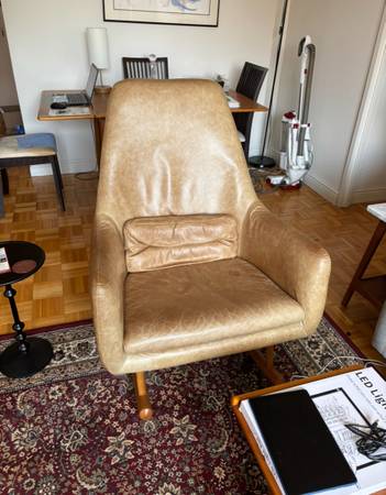 CB2 tan leather rocking chair 1