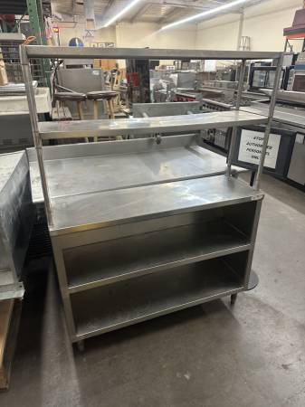 15" x 48" Stainless Steel Enclosed Base Table w/ Open Front Overshelf 1