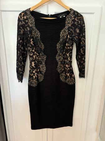 Tadashi Shoji Lace Inset Stretchy Sheath Dress Size PS Black 1