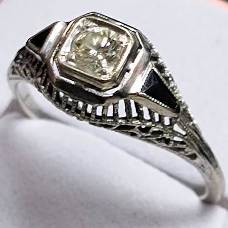 💍 Antique 18k White Gold FILIGREE 1/4 Ct. DIAMOND SOLITAIRE RING 💍 1