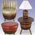 Mid Century Modern Whiskey Barrel Set. Chair, Ottoman, Table & Lamp 1 thumbnail