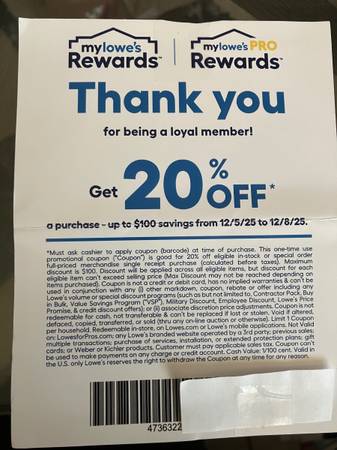 lowe's $100.00 Coupon 1