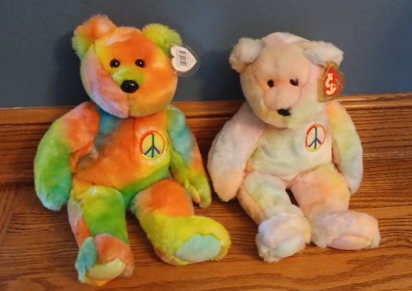 Vintage Peace Ty Buddies 1 Tye Dyed, 1 Pastel, New $8 each 1