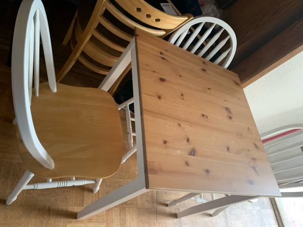 IKEA Lerhamn  pine table, $80; 4 Windsor chairs, $45 each; delivery 1