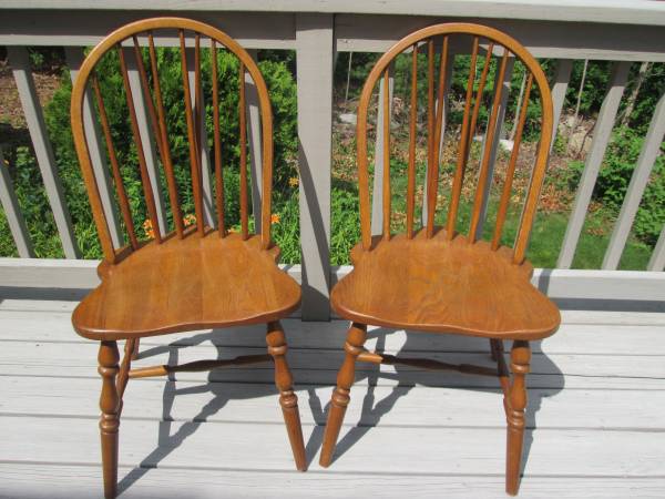 3 Solid Oak Brace Back Windsor Chairs (Made in USA, Very Sturdy) 1