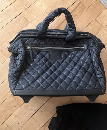 Chanel Coco Cocoon Quilted Nylon Trolley Rolling Bag Black