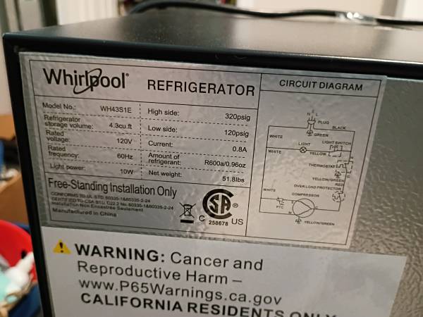 Whirlpool dorm refrigerator 1