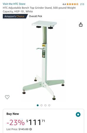 (New) HTC Adjustable Bench Top Grinder Stand, 500-pound Weight Capacity, HGP-10 1