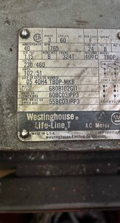 40 HP 3 ph 1765 RPM 324T Frame motor 1