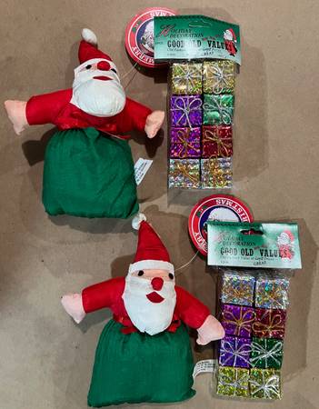 2 Vintage Stuffed Doll Santas with Presents 1