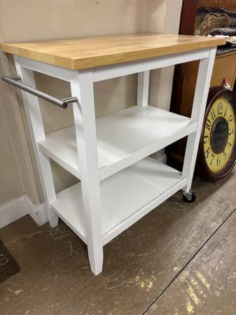 Kitchen Cart on Wheels with Shelving  / White and Brown 2-Tone - 66413 1