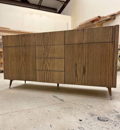 Mid Century Modern Double Vanity — 72"-69" Cerused White Oak 1