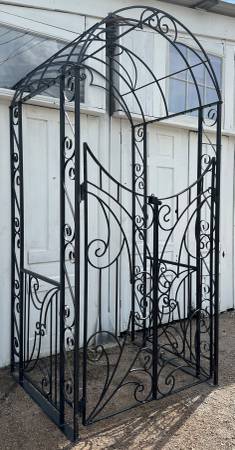 Custom-Built Wrought Iron Arbor w/ Crescent Top Entryway Gates GA20319 1