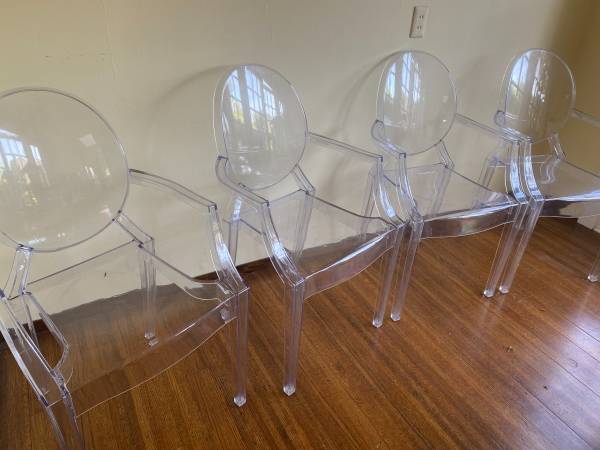 Three ghost acrylic lucite arm chairs 1