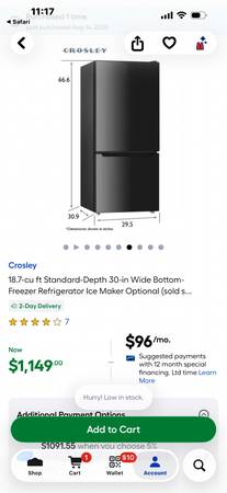 NEW fridge, black refrigerator $850 1