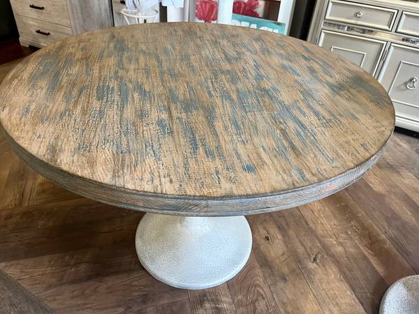 Sadie 42" round kitchen or dining wood table reclamed wood top 1