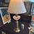 Vintage Brass and Glass Table Lamp with Pleated Shade 1 thumbnail