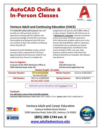 AutoCAD night classes start 7/7/26 1