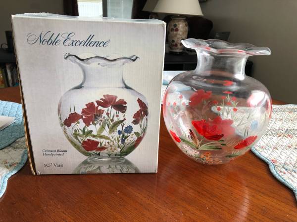 Crimson Bloom Hand painted 9.5 Vase 1