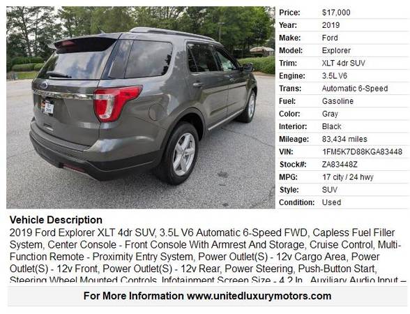 2019 Ford Explorer XLT 4dr SUV - $17,000 (Stone Mountain)63621195706627121