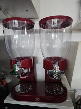 Double Cereal Dispenser with Portion Control, Red and Chrome 1