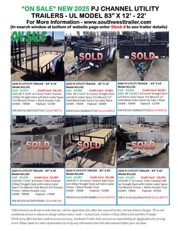 NEW PJ (UL) UTILITY TRAILERS @ SOUTHWEST TRAILER SALES (760) 788-8900 1