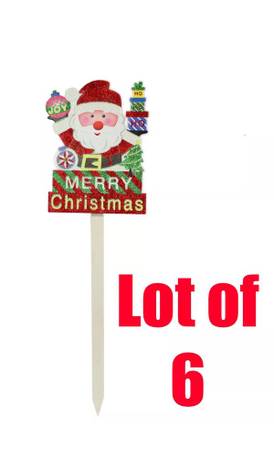Lot 6 of 29" Christmas Holiday Yard Stake Lawn Santa Wood Garden Decor 1