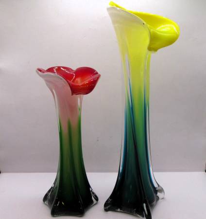 Murano Style Hand Blown Art Glass Jack in the Pulpit Calla Lily Vases 1
