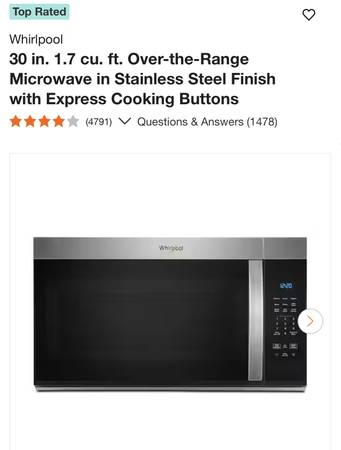 Brand New In Box Whirlpool 30 in. 1.7 cu. ft. Over-the-Range Microwave 1