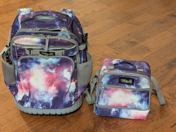 Tilami Purple Galaxy 19-Inch Kids Rolling Backpack w/Matching Lunch Ba 1